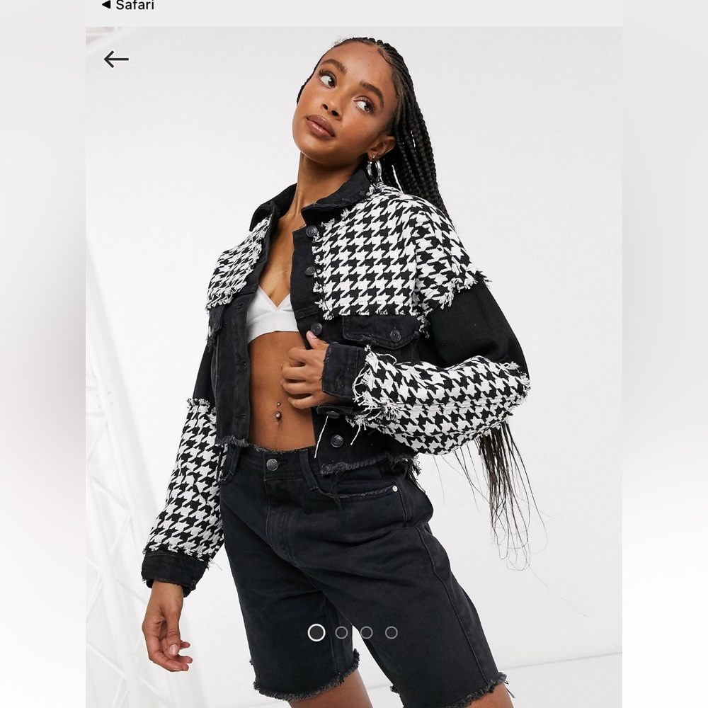 Houndstooth tweed denim jacket